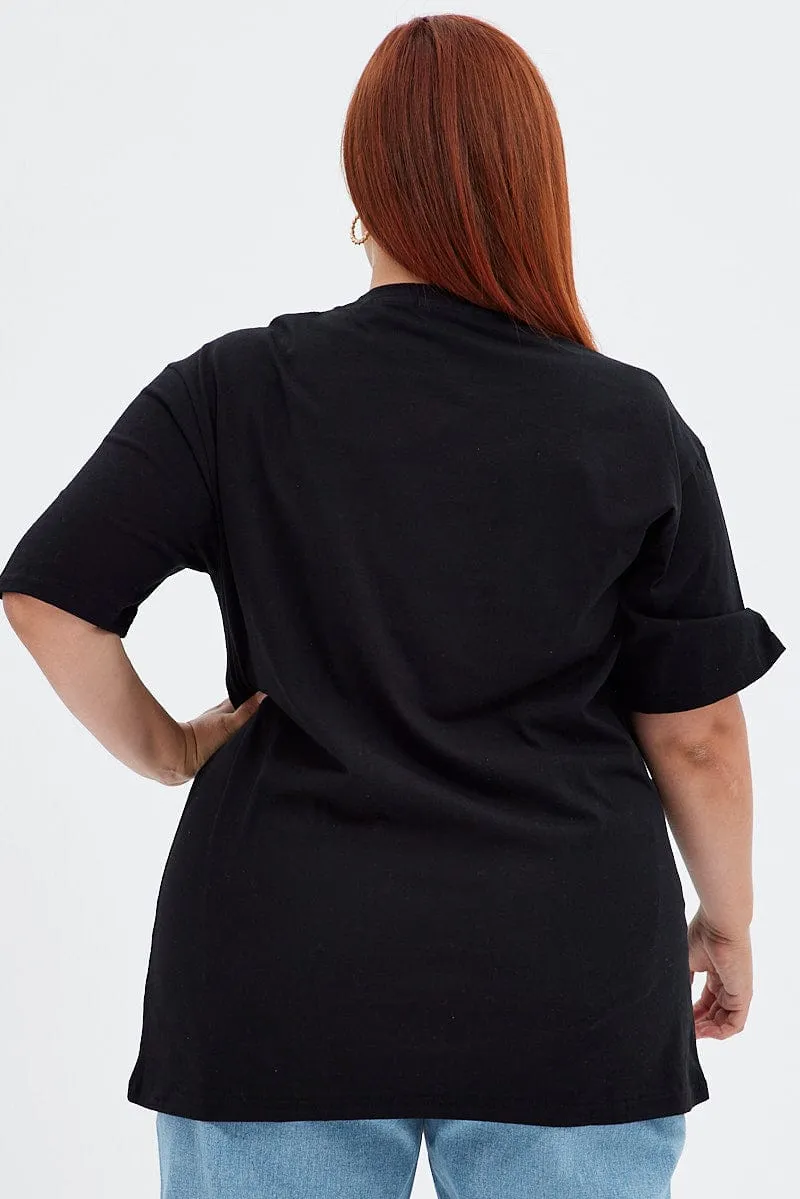 Breathable mesh panel Chilly Layer Black Graphic T-shirt Oversized Dragon Embroidered