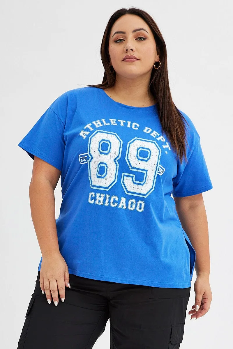Blue Graphic T-shirt 98 Athletic Dept Cotton Jersey Breathable Style Summer Favorite