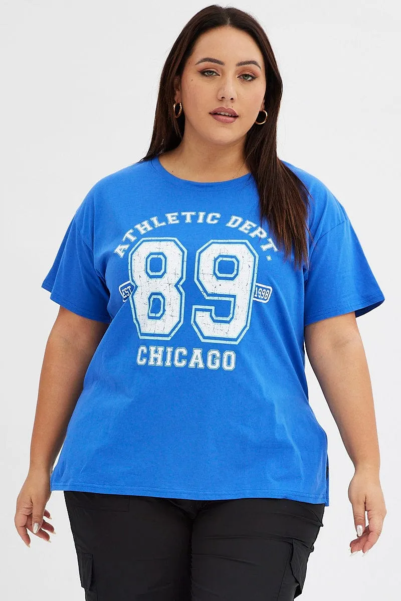Simple Look Blue Graphic T-shirt 98 Athletic Dept Cotton Jersey