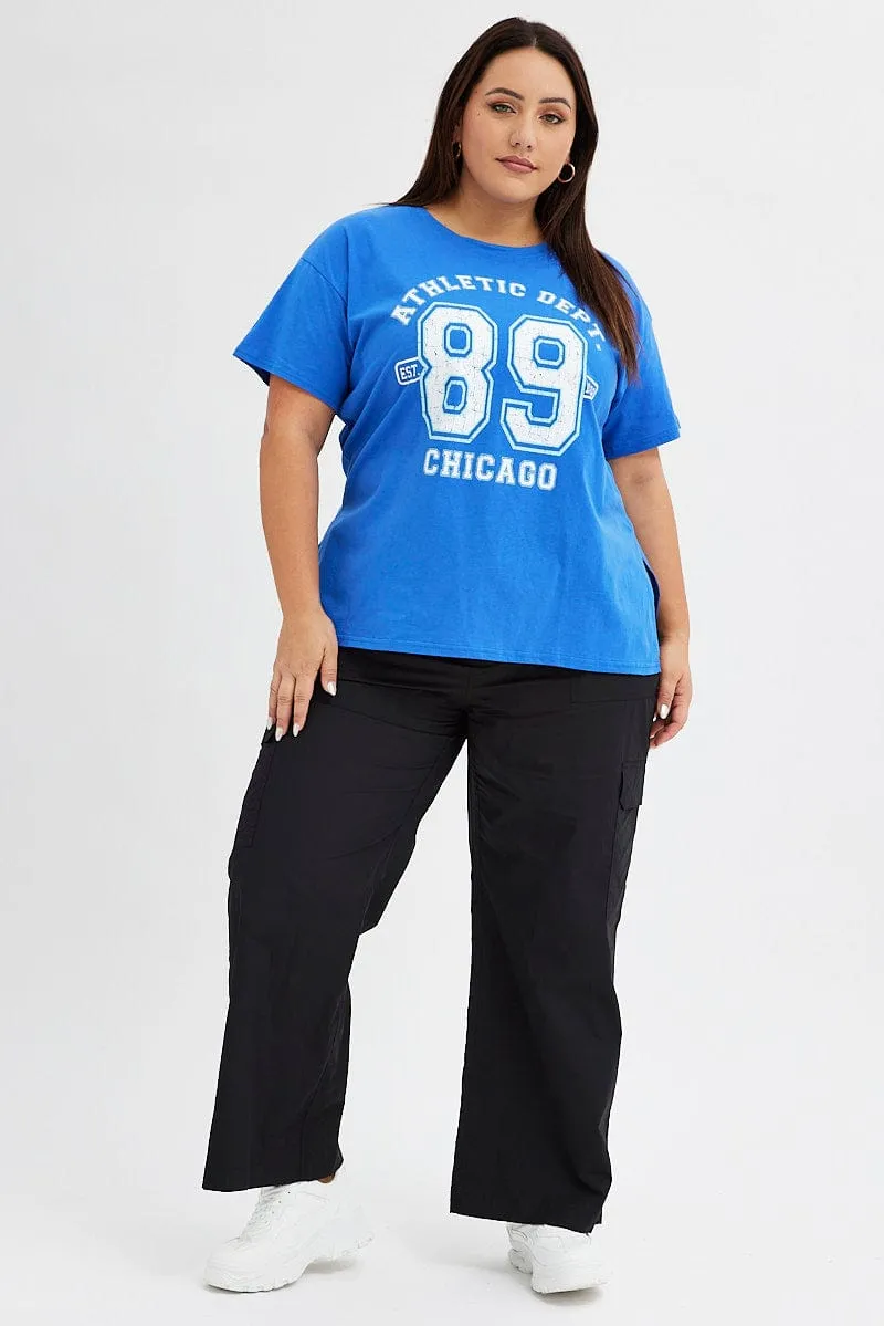 Trendy Vibe Blue Graphic T-shirt 98 Athletic Dept Cotton Jersey