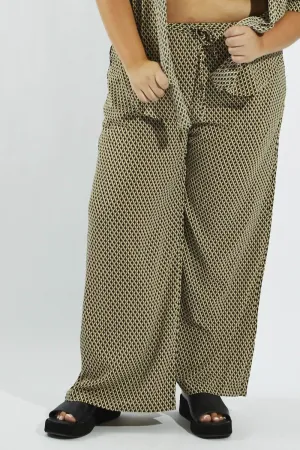 Brown Geo Wide Leg Pants High Rise Stay Fresh Lined interior