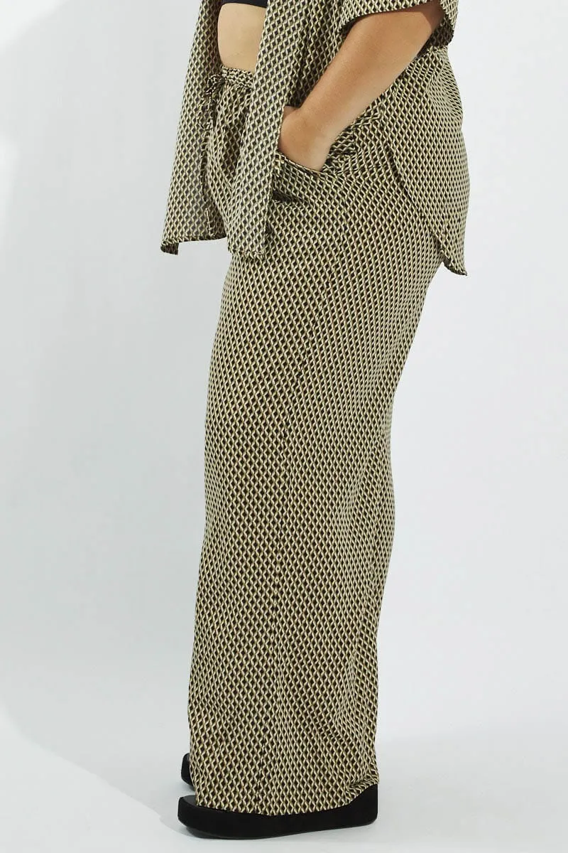 Brown Geo Wide Leg Pants High Rise All Day Fit