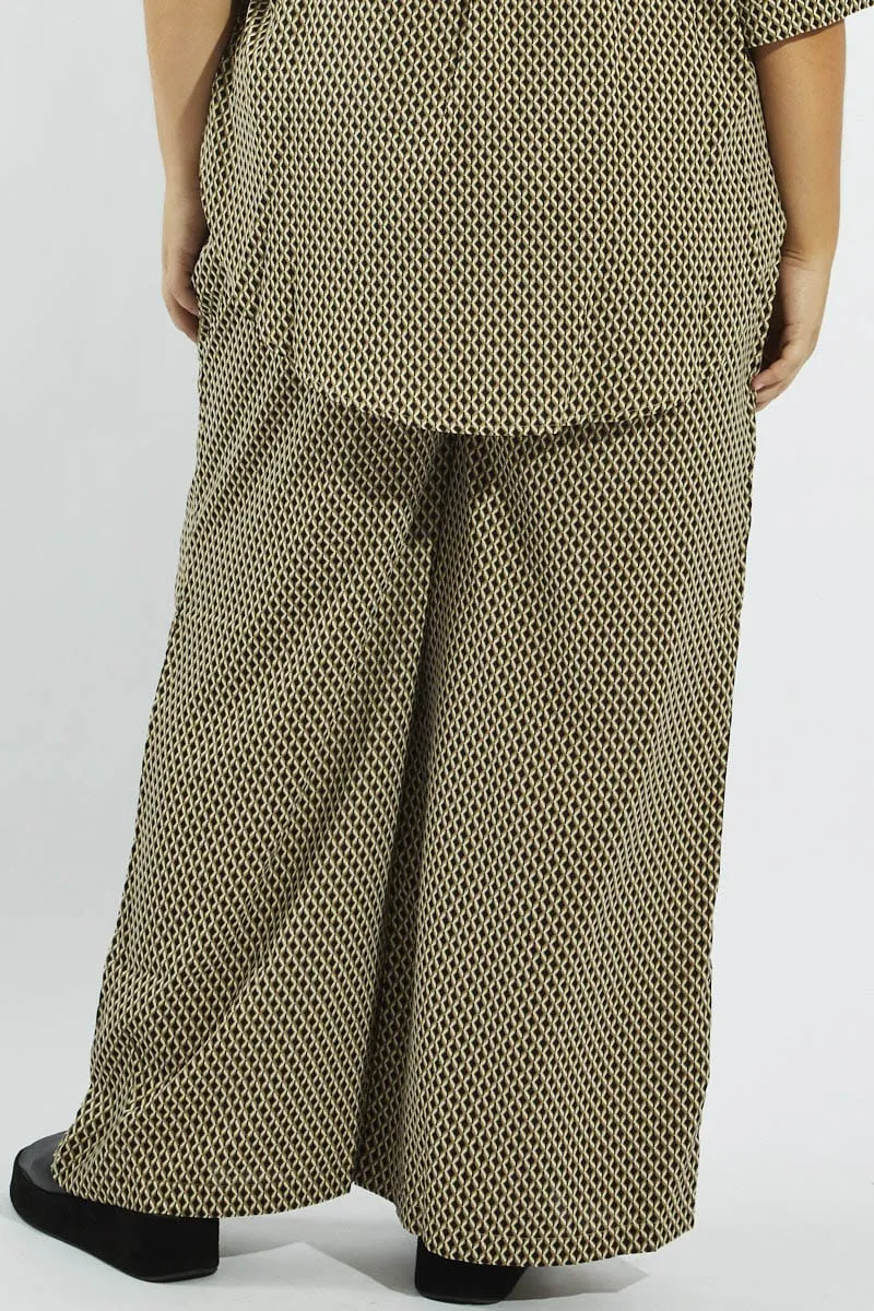Perfect Shape Brown Geo Wide Leg Pants High Rise