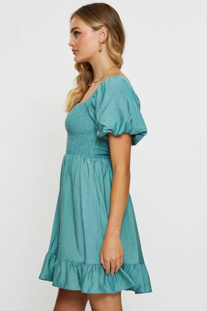Glow Beat Blue Mini Dress Short Sleeve