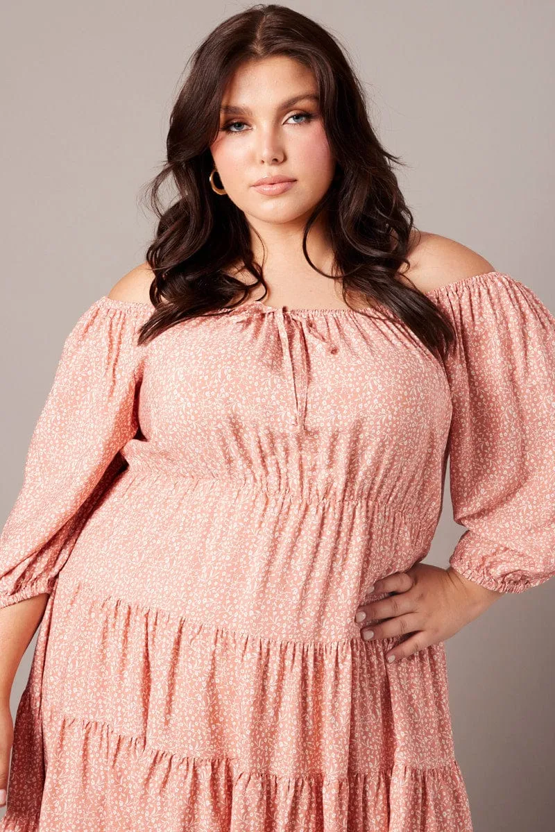 Pink Ditsy Tie Front Tiered Mini Dress Comfortable date night mini Move Easy