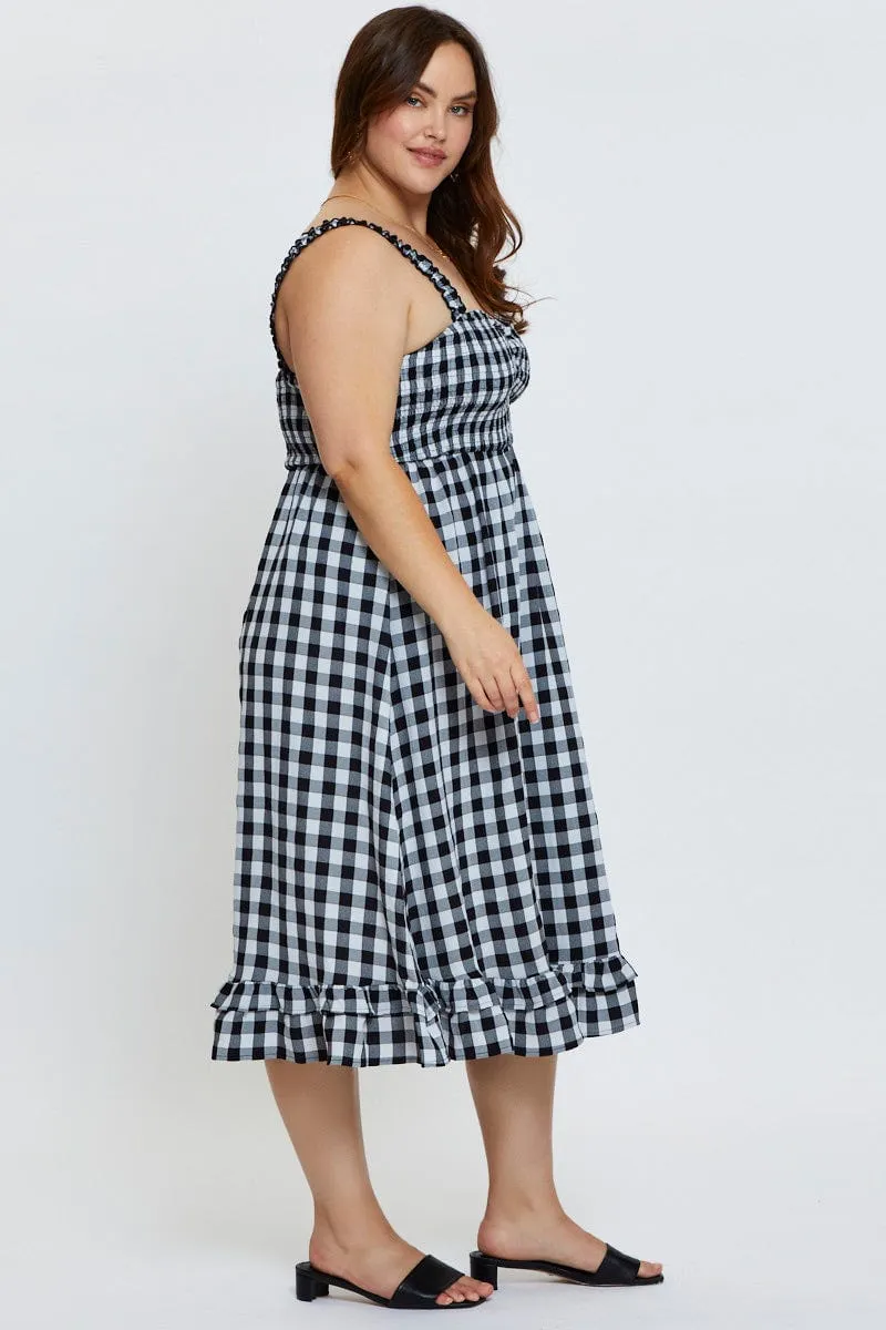 Check Midi Dress Square Neck Sleeveless Mist Valley Everyday Comfort