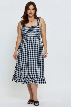 Trendy Pieces Chic Design Check Midi Dress Square Neck Sleeveless