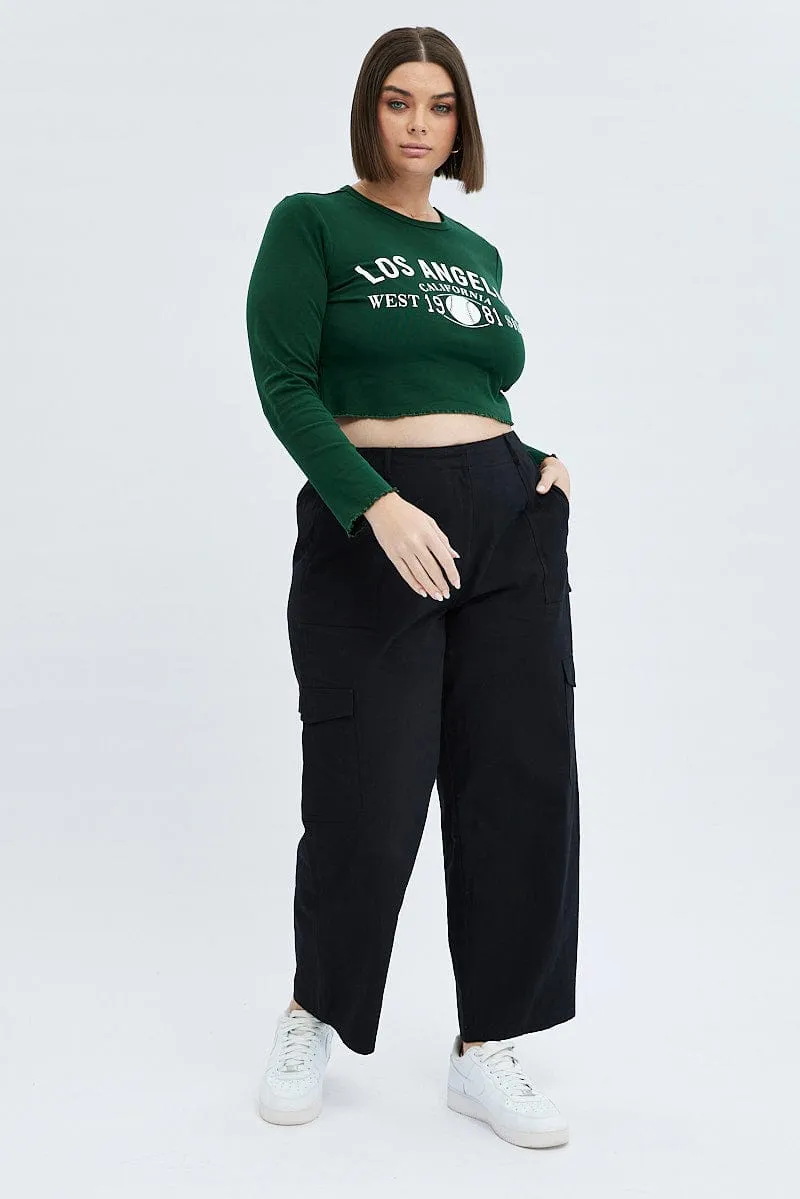 Casual Vibe Wear Cool Layer Wear Green Graphic T-shirt Long Sleeve Crew Neck