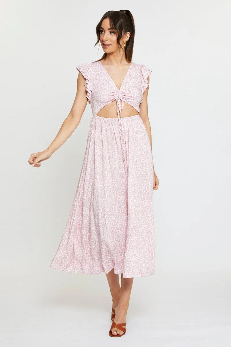 Twill Smooth Meadow Air Ditsy Print Maxi Dress Sleeveless V Neck