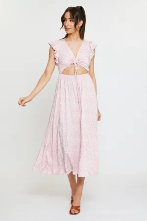 Twill Smooth Meadow Air Ditsy Print Maxi Dress Sleeveless V Neck