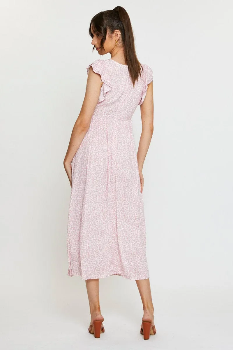Fashionable formal event piece Ditsy Print Maxi Dress Sleeveless V Neck
