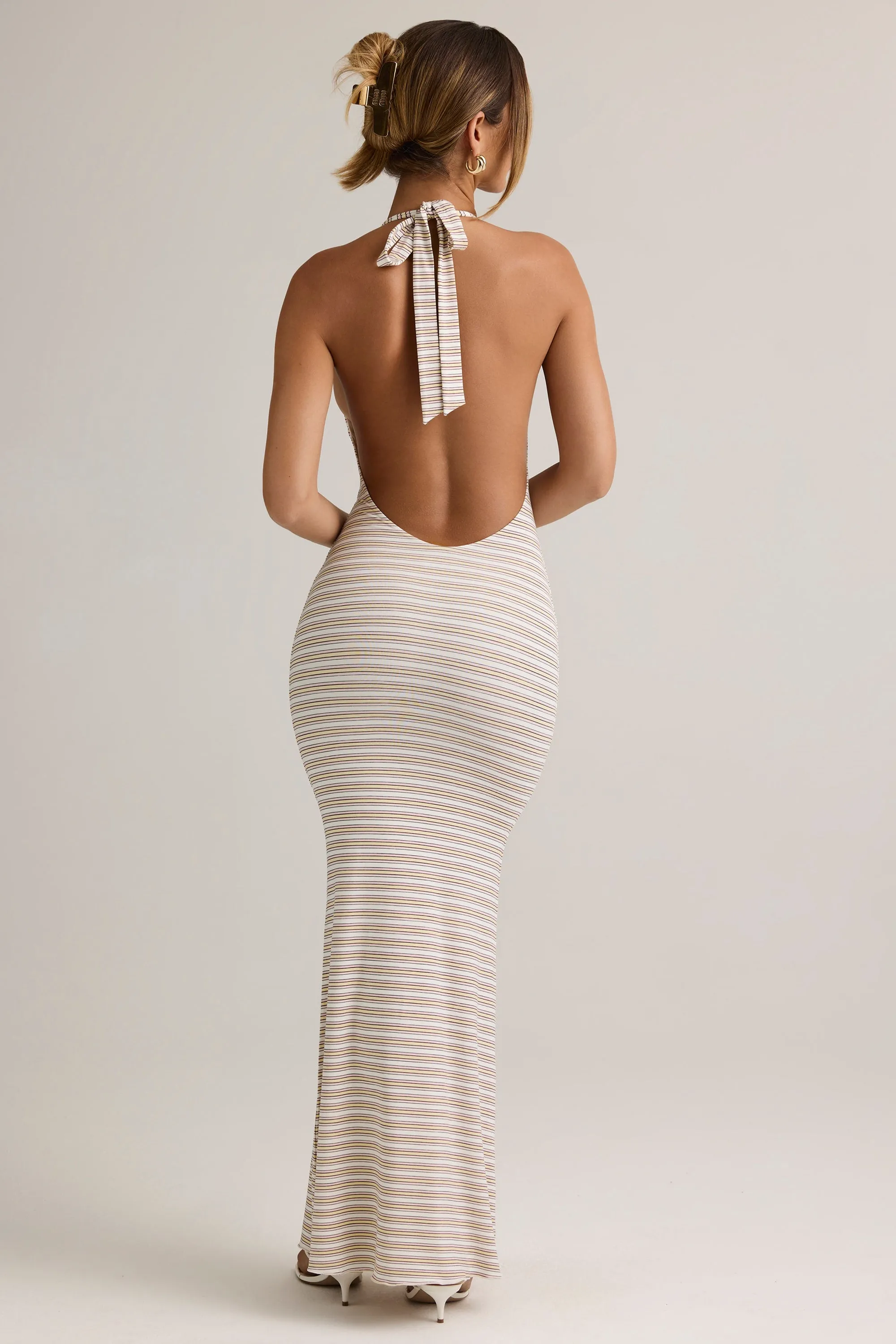 Ideal for both warm and cool weather this dress is a year-round wardrobe staple Modal Halterneck Maxi Dress in Pink Yellow Stripe