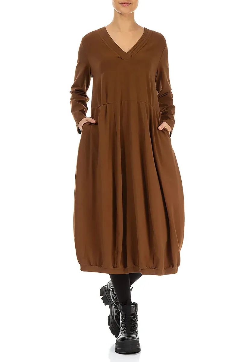 Transitional Fashion All-Occasion V-Neck Aged Copper Cotton Dress