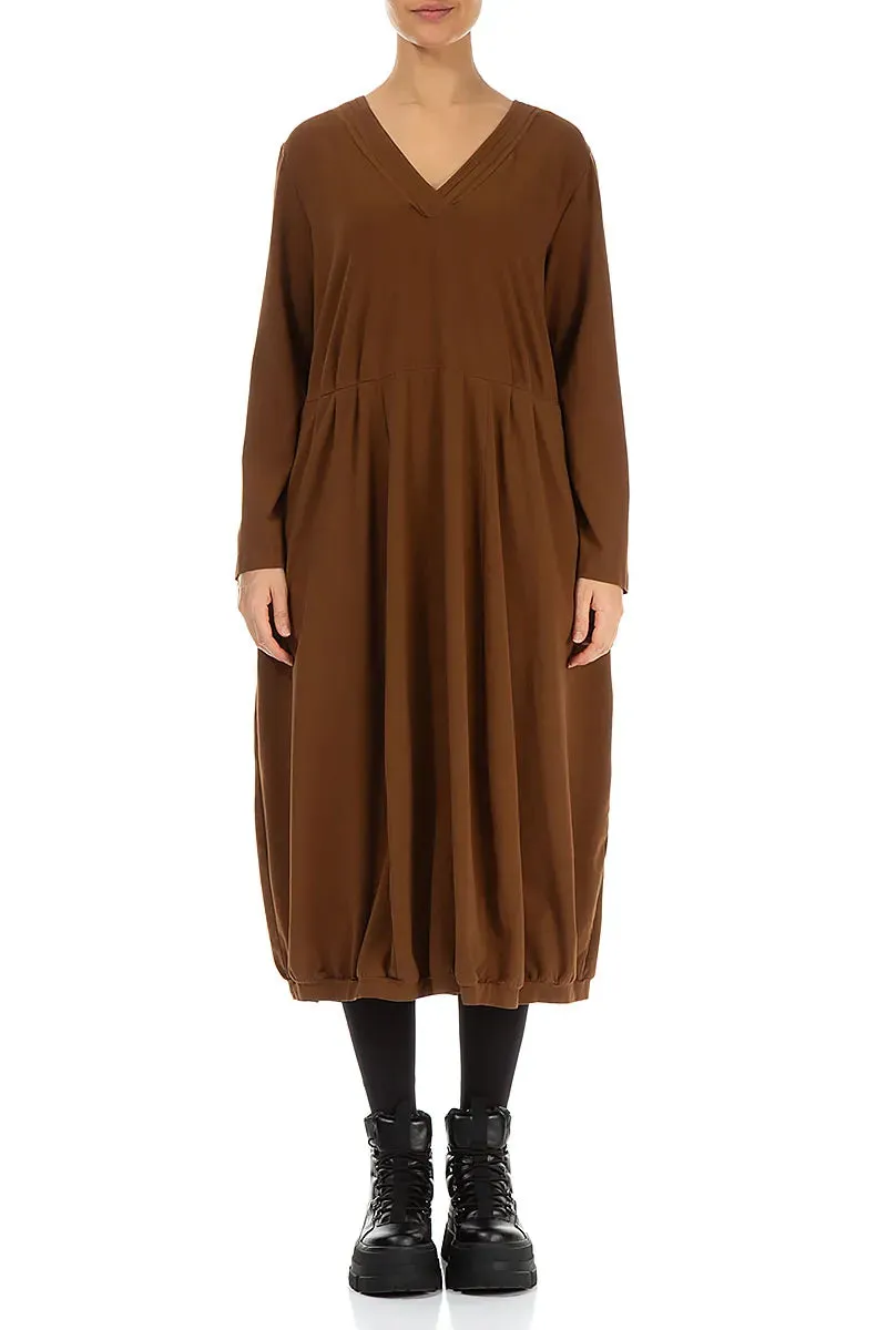 V-Neck Aged Copper Cotton Dress Effortless Fashion KnotFree Tailoring