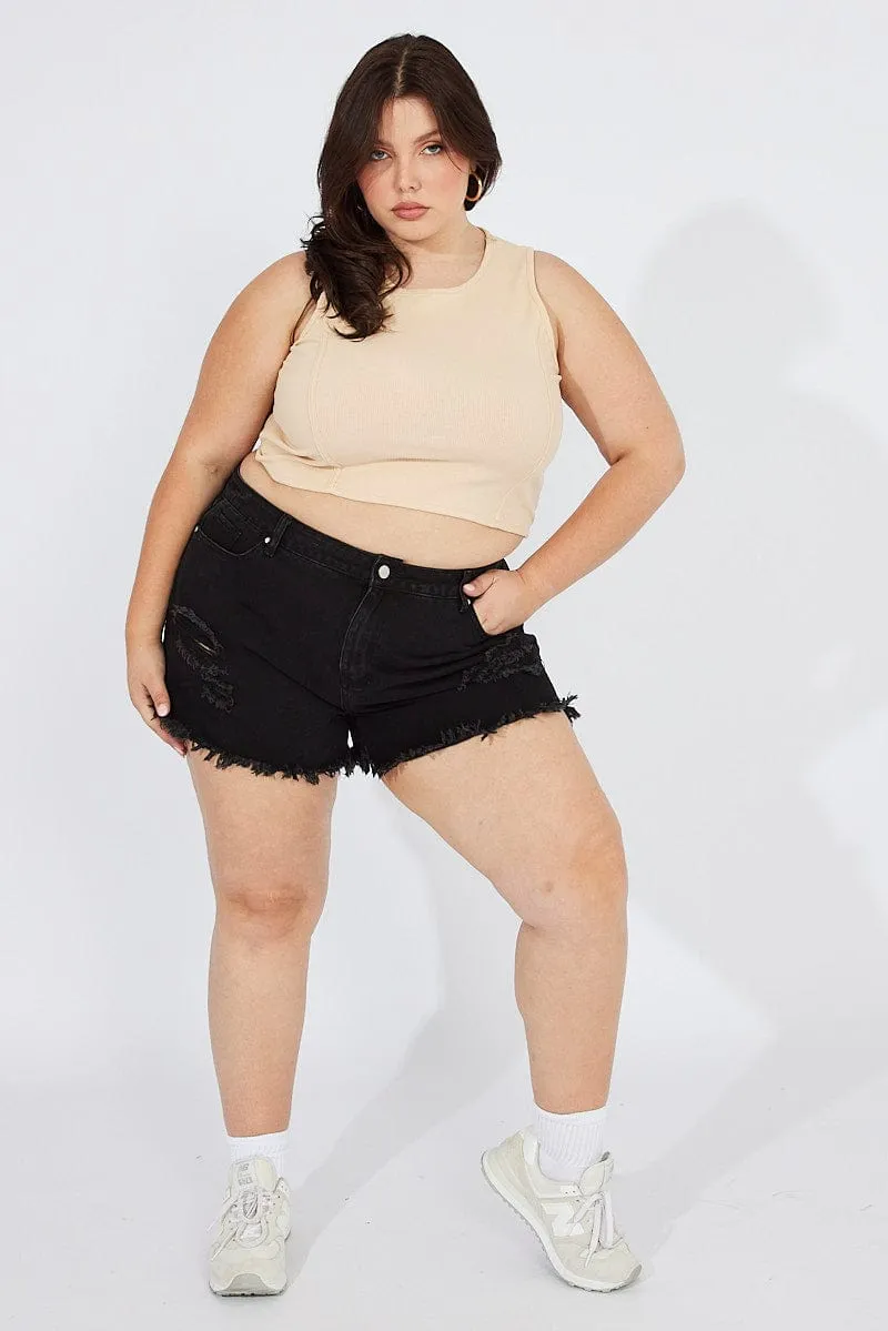 Black Relaxed Denim Shorts High Rise Hero Tale