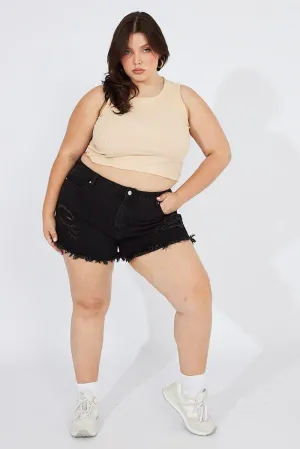 Black Relaxed Denim Shorts High Rise Hero Tale