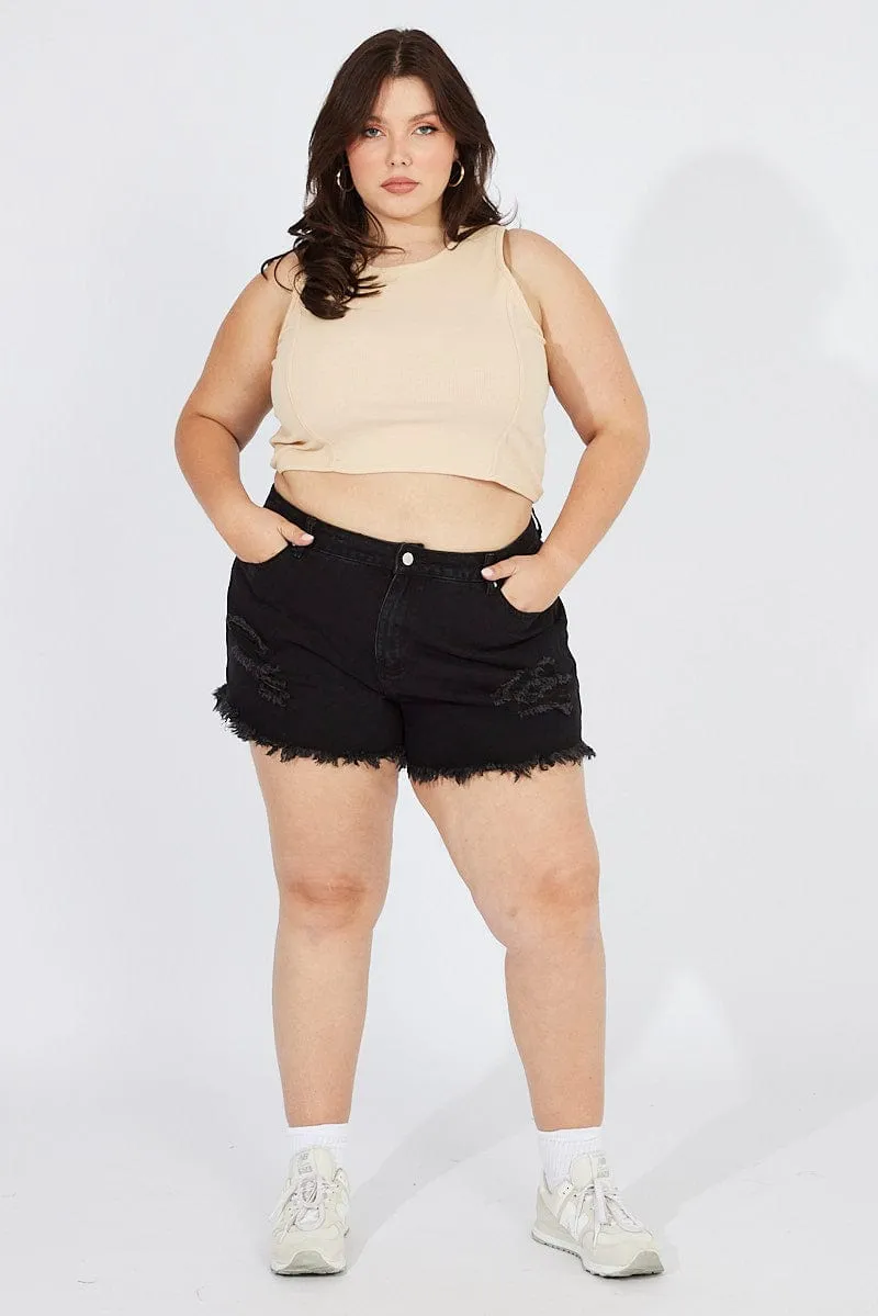Relaxing Wear Black Relaxed Denim Shorts High Rise