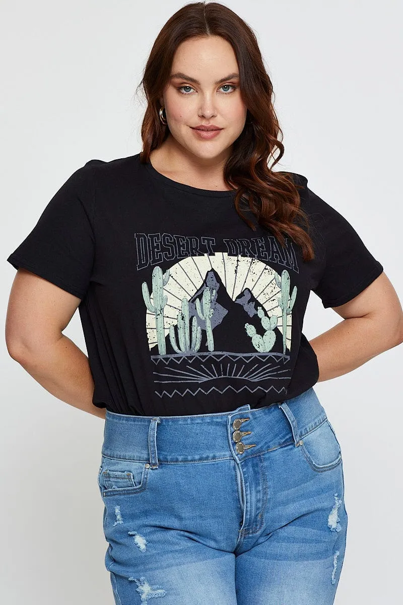 Black Graphic T-shirt Short Sleeve Cotton outdoor concert