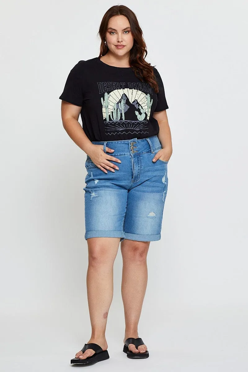 LayeringFriendly Black Graphic T-shirt Short Sleeve Cotton