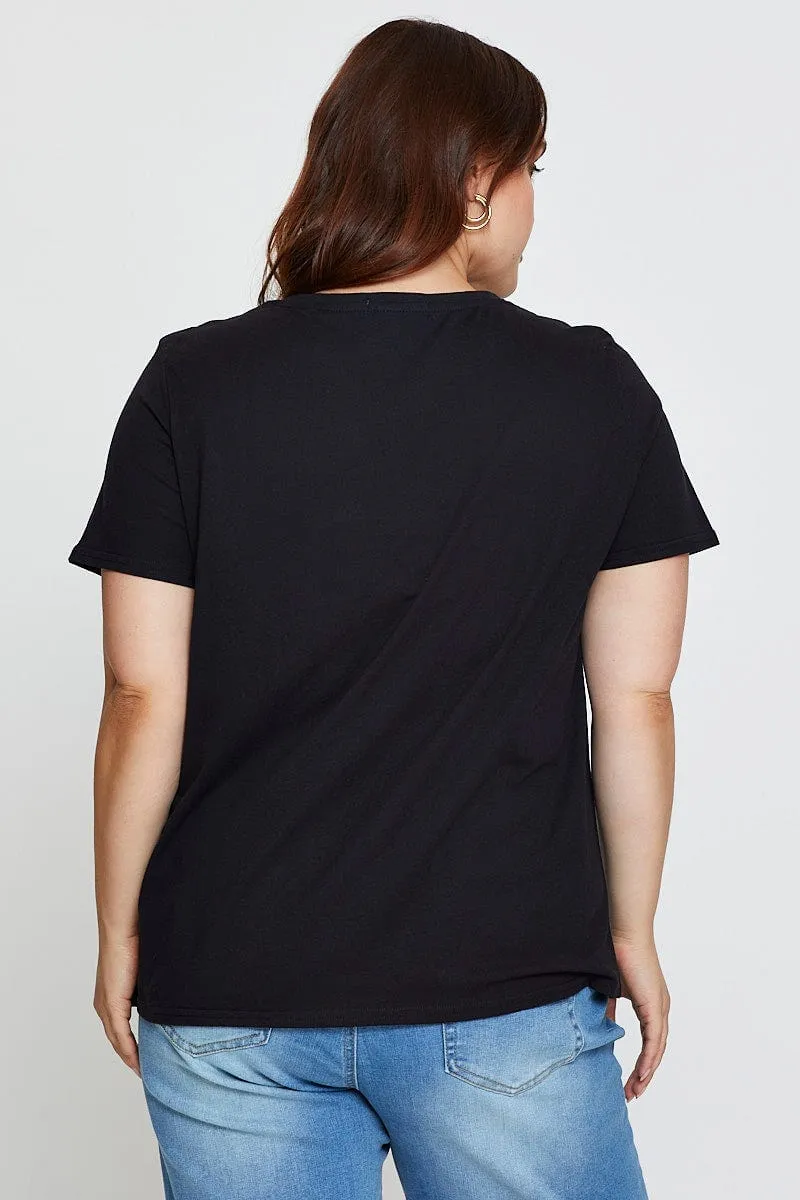 Black Graphic T-shirt Short Sleeve Cotton Soft Touch Fabric Recycled Polyester Blend