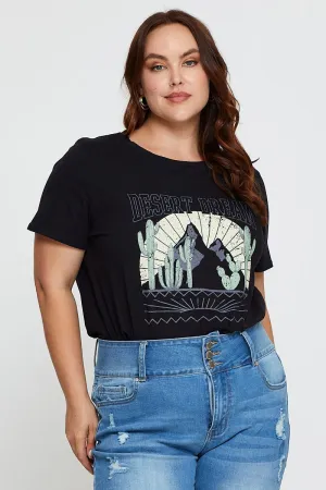 Black Graphic T-shirt Short Sleeve Cotton LayeringFriendly