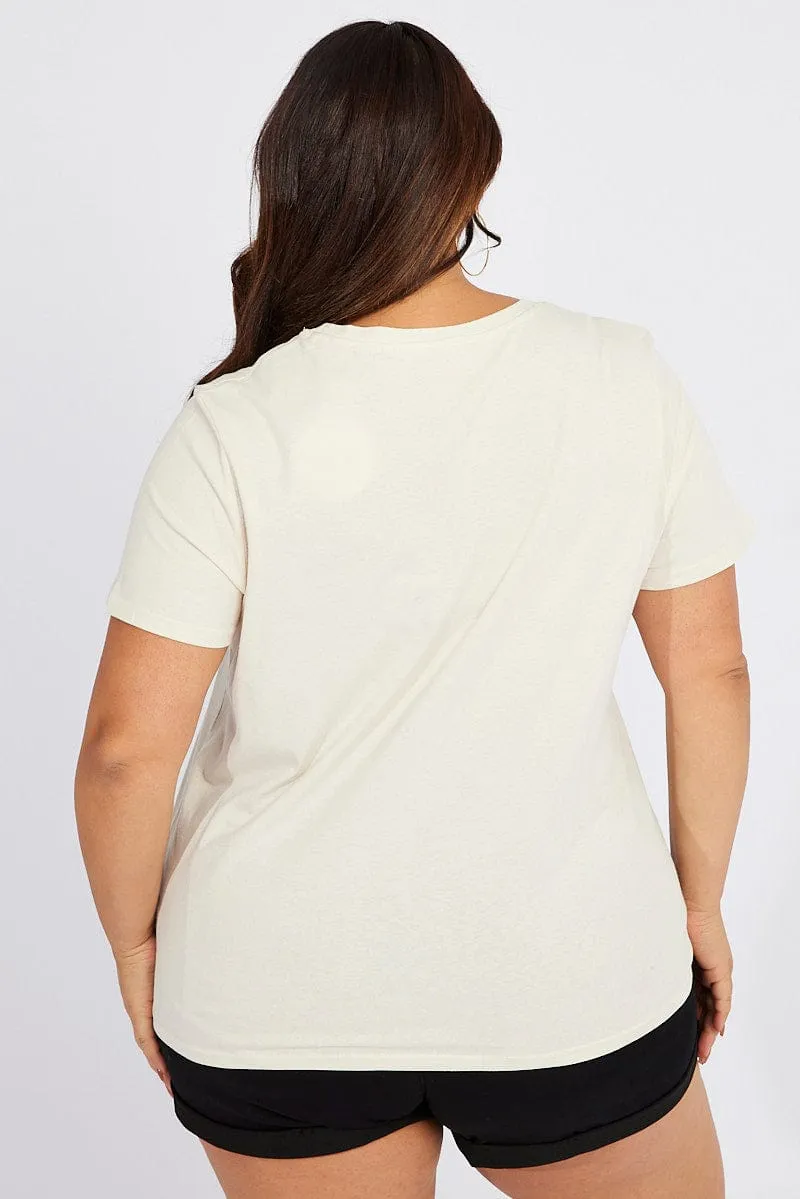 White Graphic T-shirt Short Sleeve Crew Neck Street Style