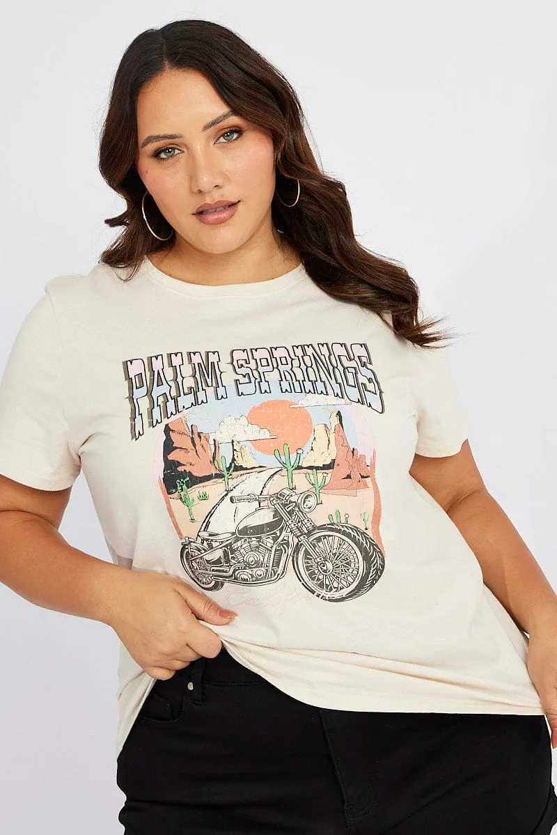 Timeless and Chic White Graphic T-shirt Short Sleeve Crew Neck