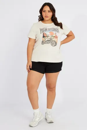 White Graphic T-shirt Short Sleeve Crew Neck Premium Cotton AntiPilling Treatment