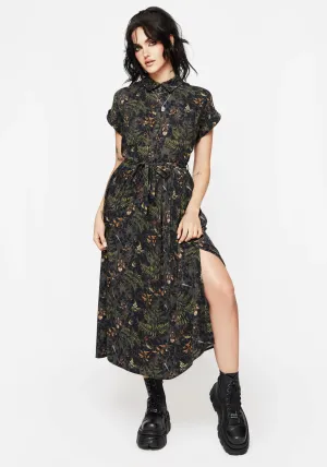 Smart Casual Everyday Comfort Wither Fern Print Midi Shirt Dress