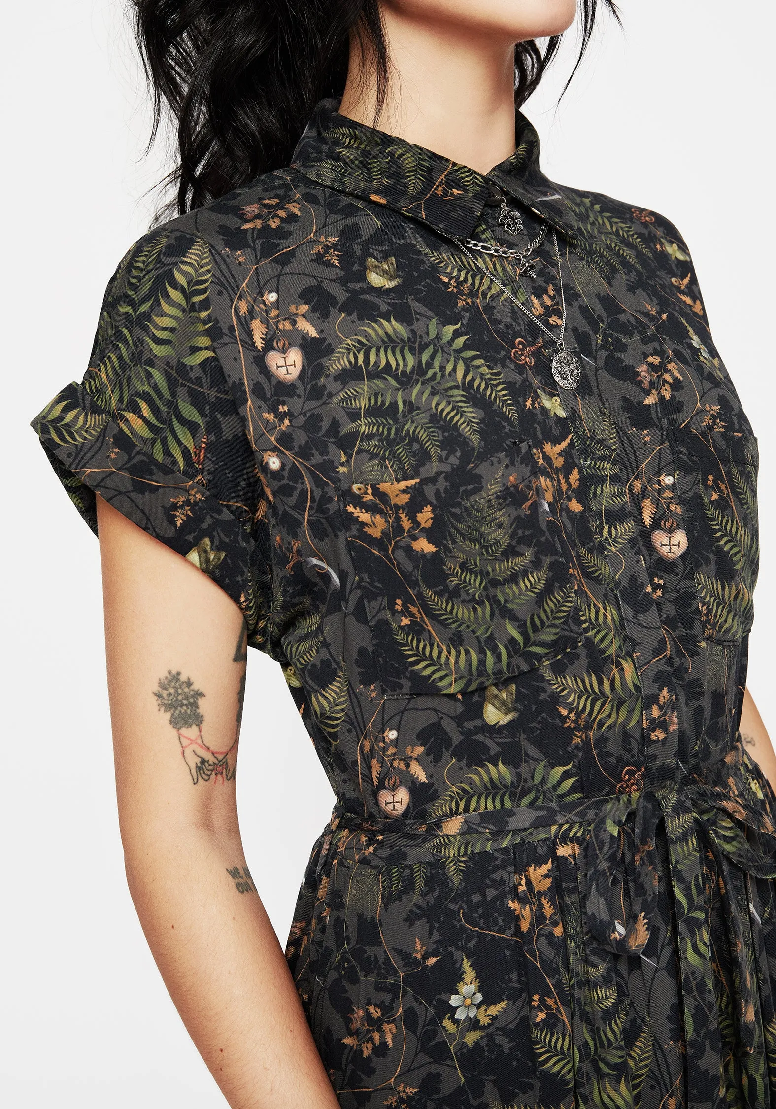 Wither Fern Print Midi Shirt Dress Wool Warm Sun Beam