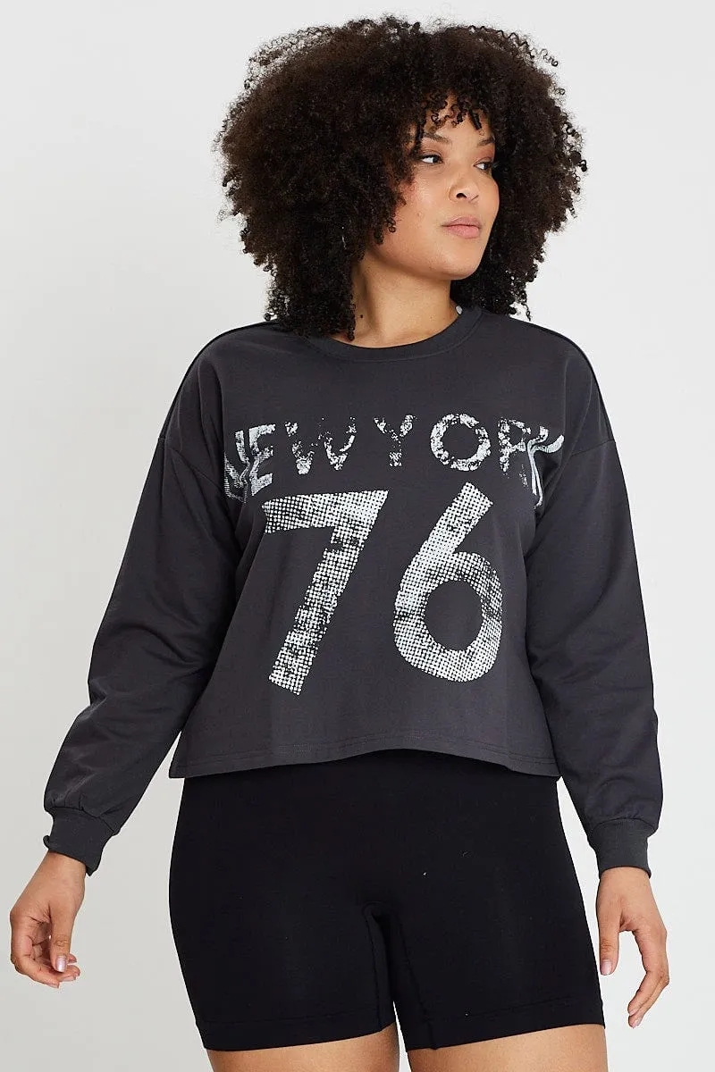 Cozy All Day Premium Style Grey Sleeve Sweatshirt New York City Crew Neck Long