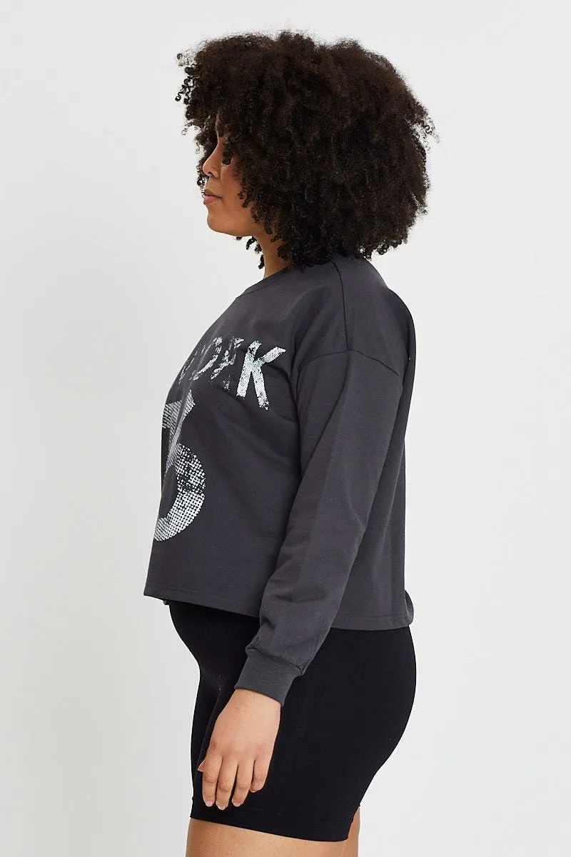 Fitted Cut Cozy Feel Grey Sleeve Sweatshirt New York City Crew Neck Long