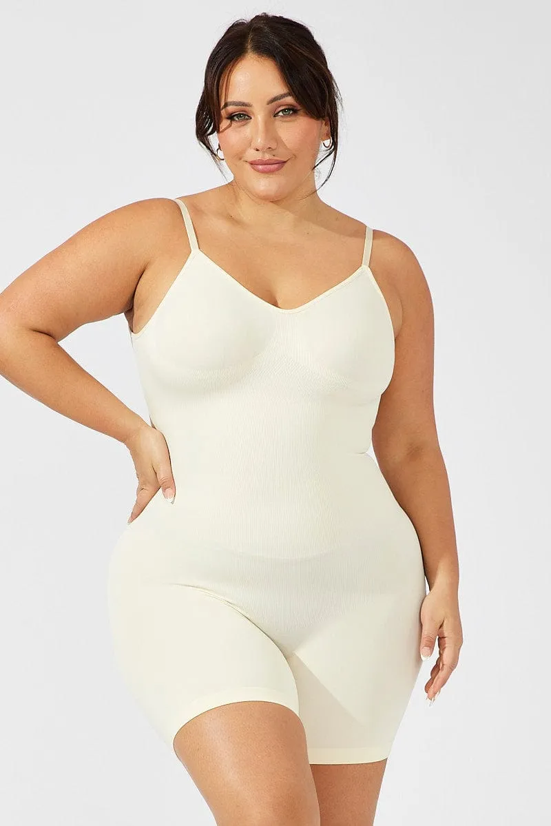 Denim style StaticResistant Beige Seamless Backless Sculpting Bodysuit
