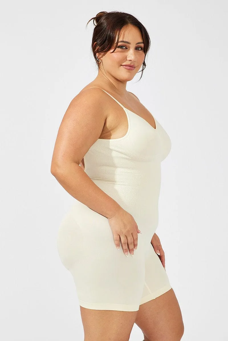 Beige Seamless Backless Sculpting Bodysuit Nordic Light