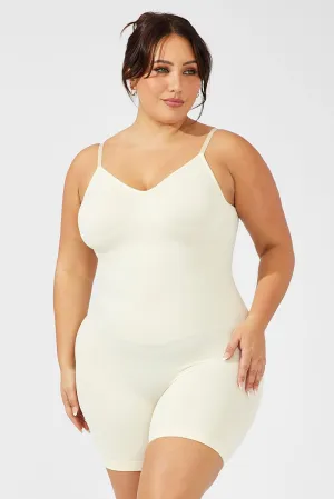 Beige Seamless Backless Sculpting Bodysuit Durable Reinforcements Sun Protection Fabric