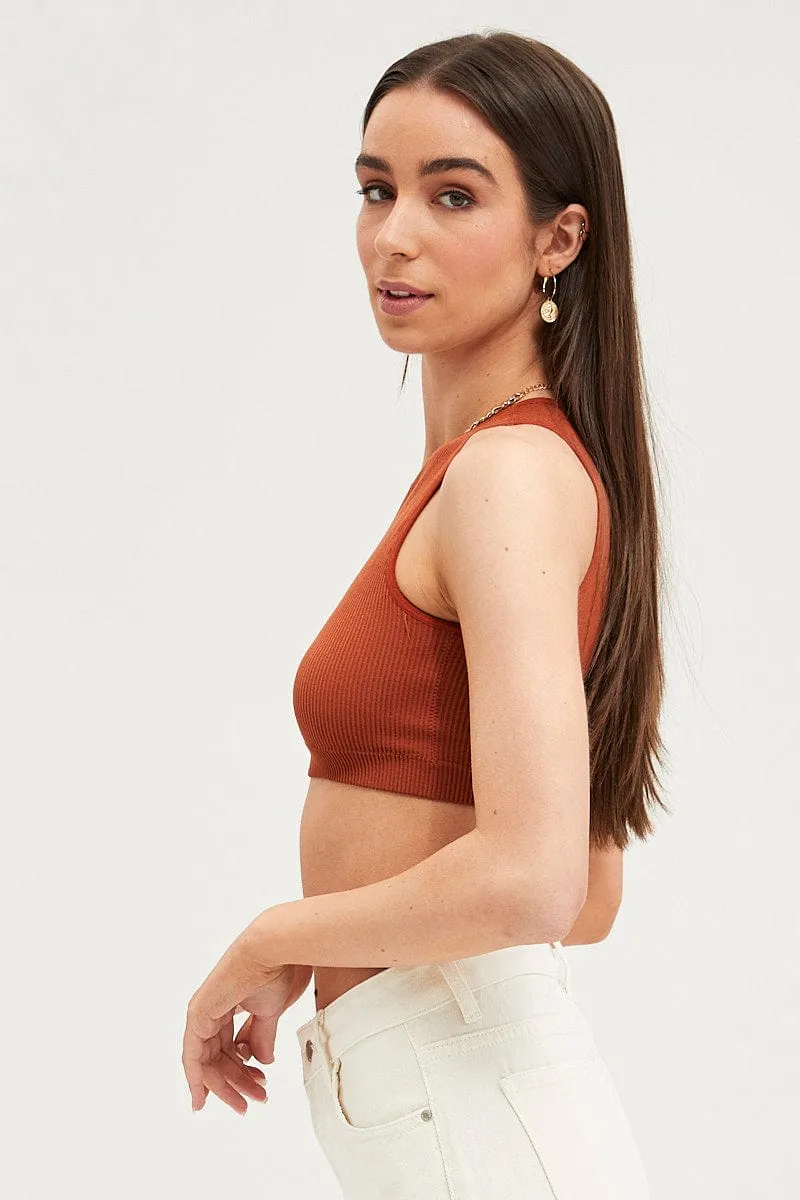 Scandi Clean Brown Tank Top Sleeveless Crew Neck