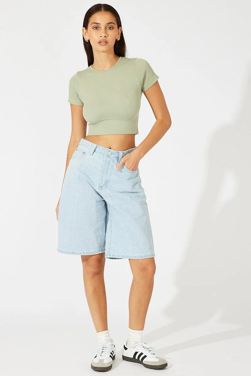 Colorfast Technology Green T Shirt Short Sleeve Crew Neck Seamless