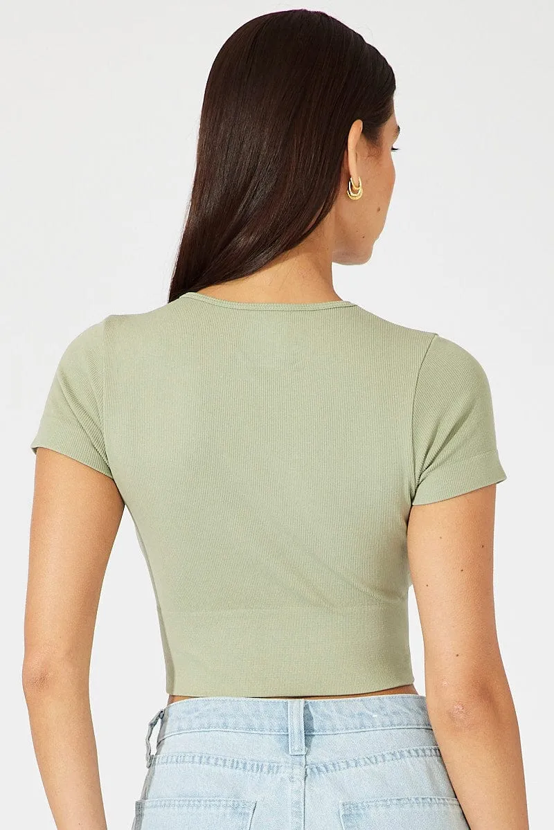 Green T Shirt Short Sleeve Crew Neck Seamless AbrasionResistant Material