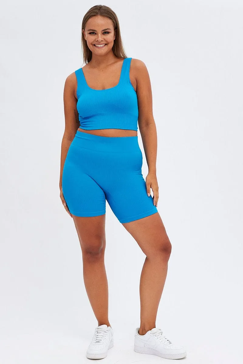 Blue Crop Tank Top Seamless Country Core