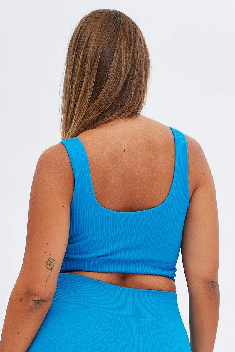 ReinforcedHem ZeroWasteProduction Blue Crop Tank Top Seamless