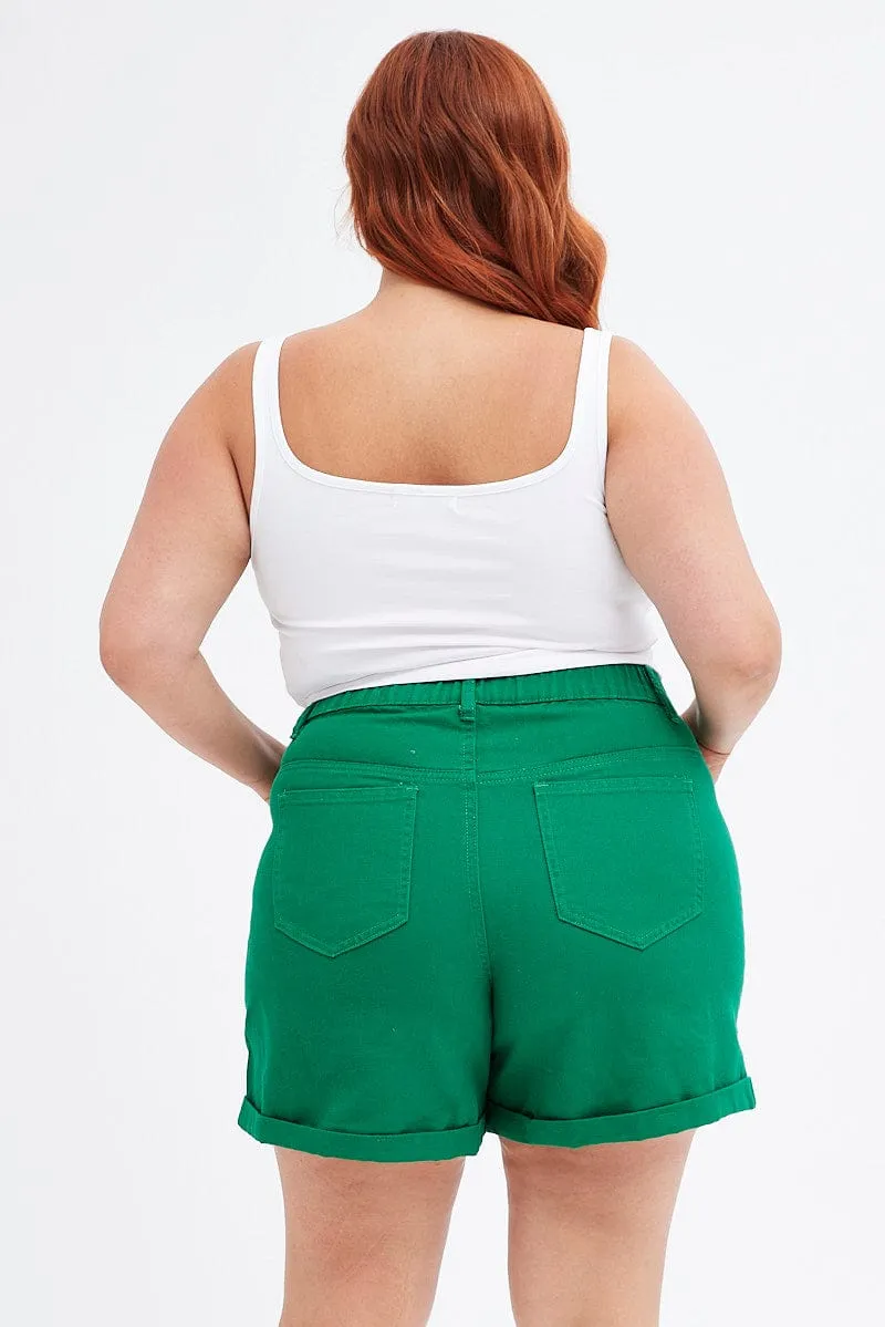 Green Mom Denim Shorts High Rise NoSlipWaistband Ethic Core