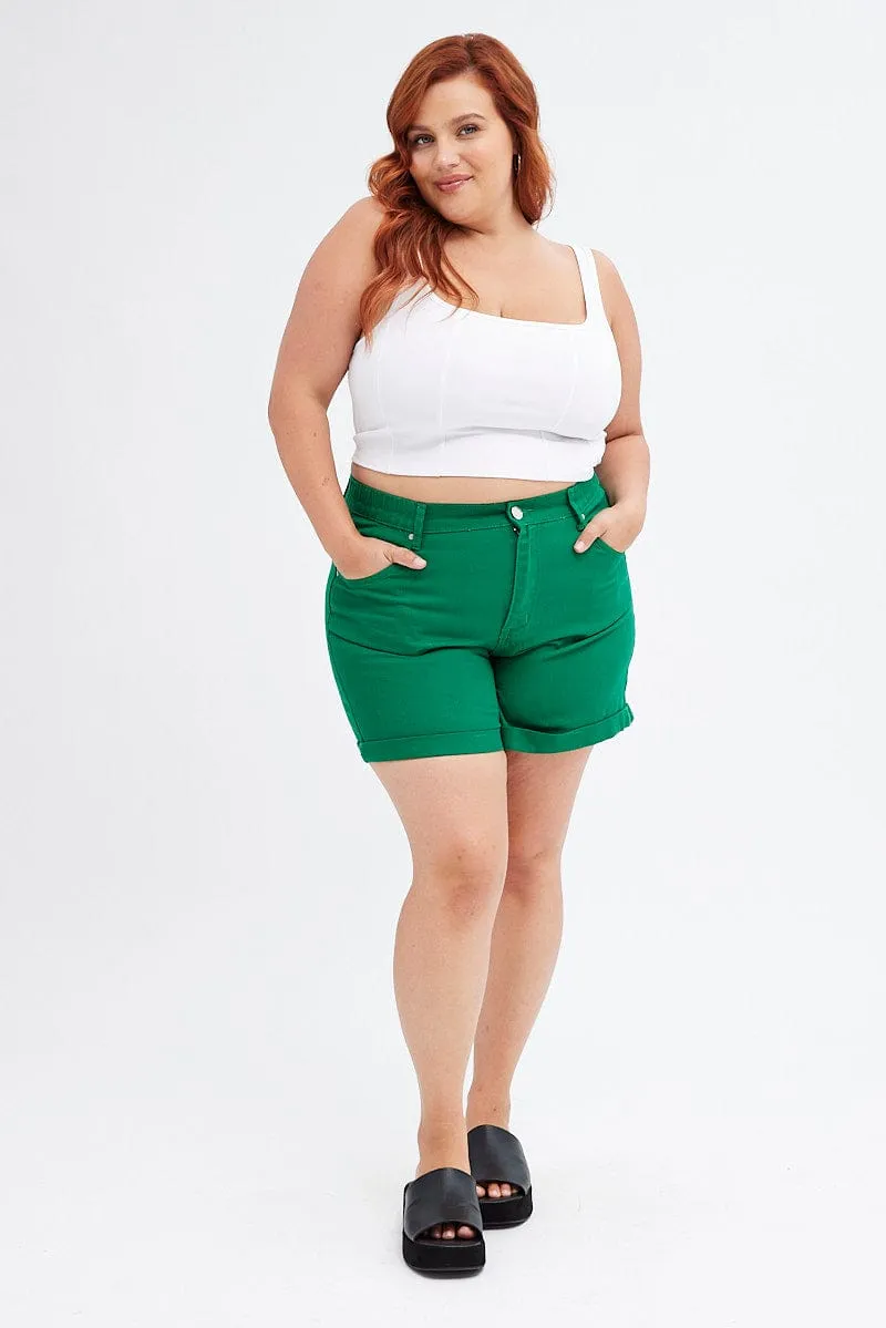 Green Mom Denim Shorts High Rise CompressionKnit