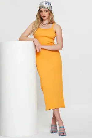 SnagFree Surface Orange Bodycon Dress Sleeveless Midi