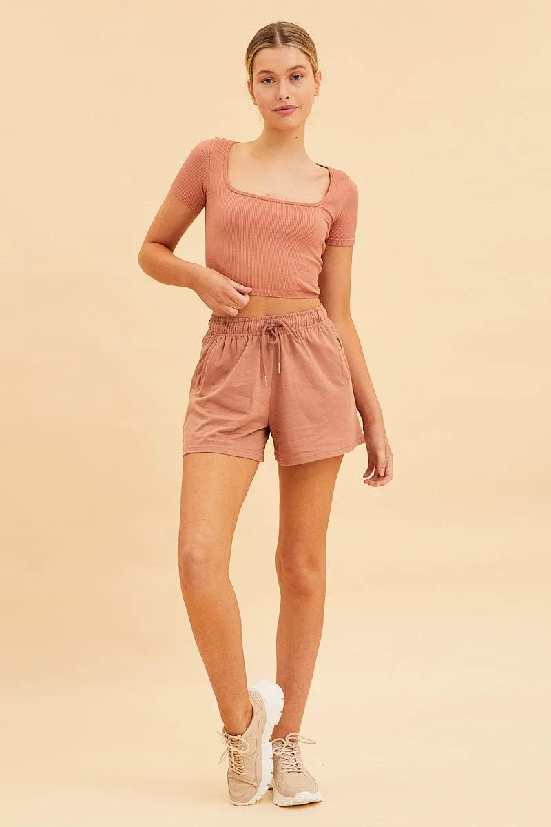Open Glow Trendy Design Orange Seamless T-Shirt Crop Short Sleeve Square Neck