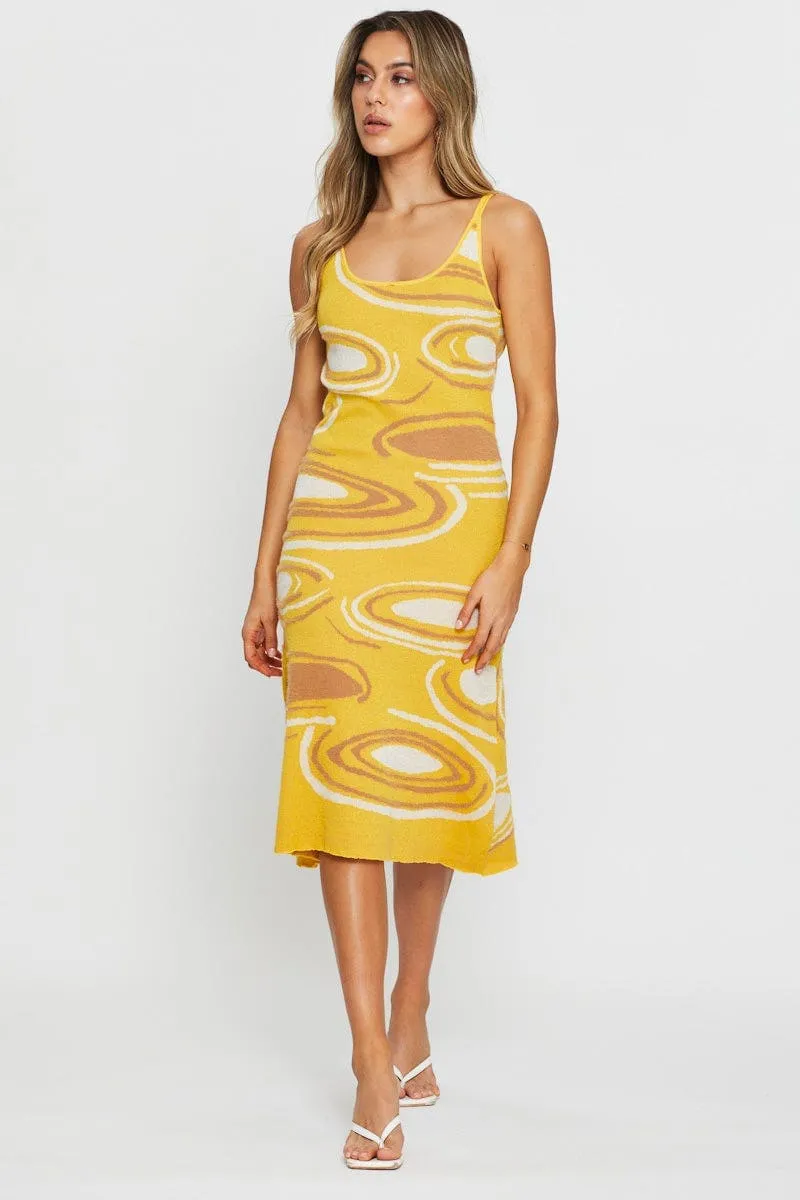 Coral Shine Print Knit Dress Midi