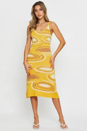 Print Knit Dress Midi The flattering shape of this dress creates a beautiful silhouette that is perfect for all body types