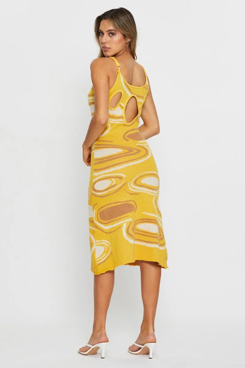 Print Knit Dress Midi Velvet Glow