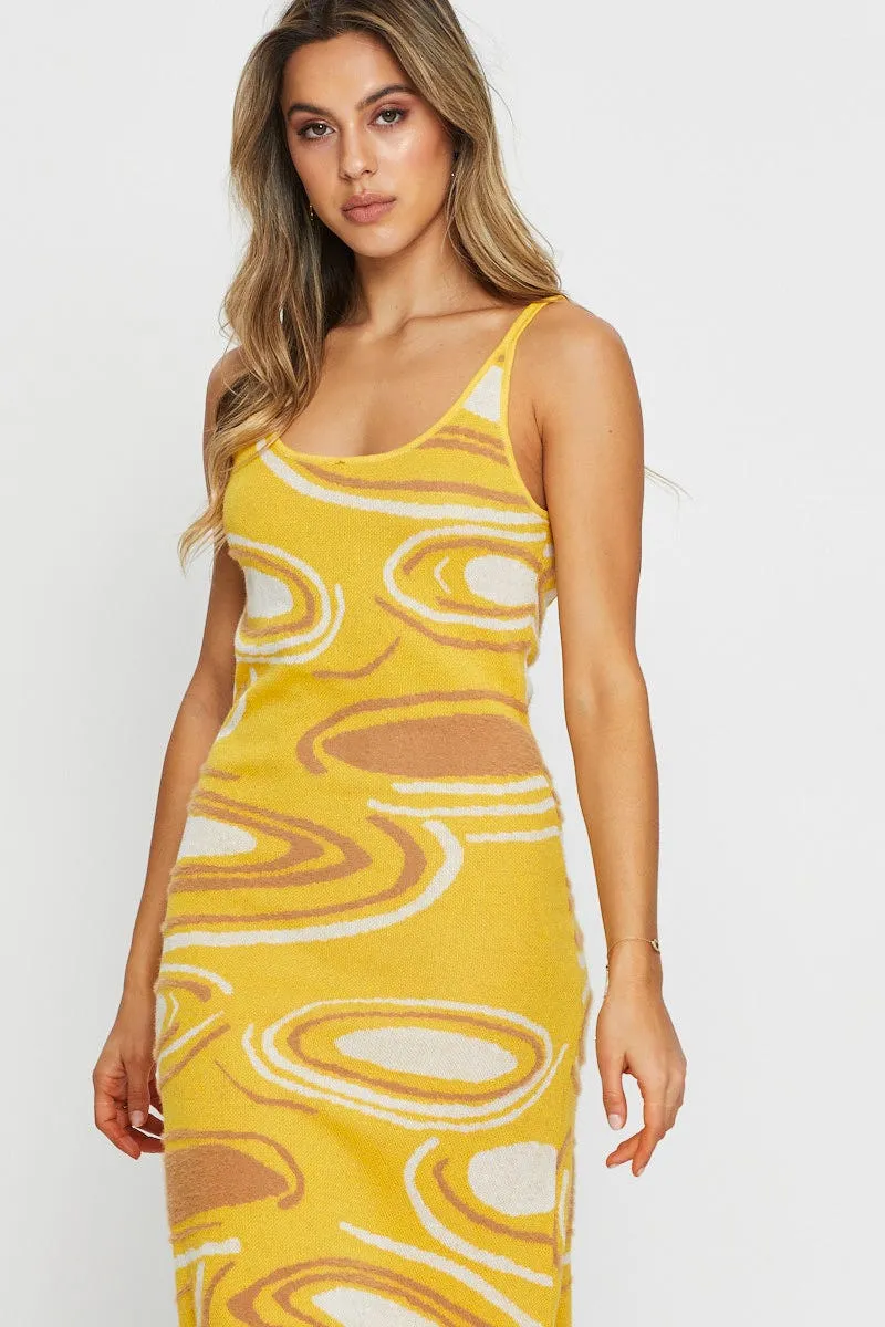 Print Knit Dress Midi Resort Stay