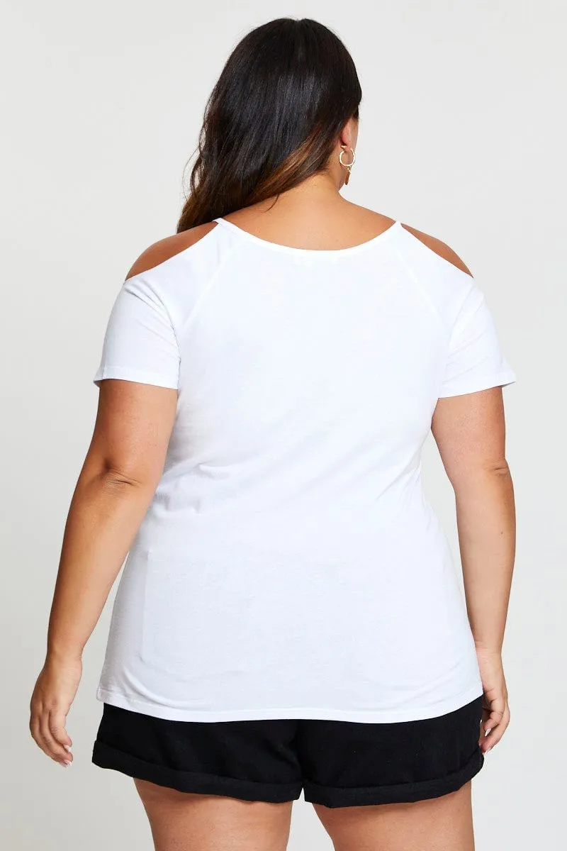 White Graphic T-shirt Arizona Crew Neck Short Sleeve V-Neck