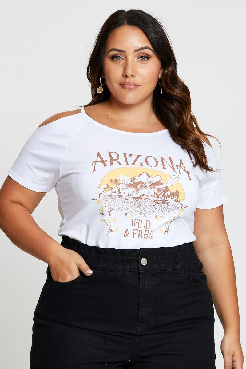 White Graphic T-shirt Arizona Crew Neck Short Sleeve budget-friendly